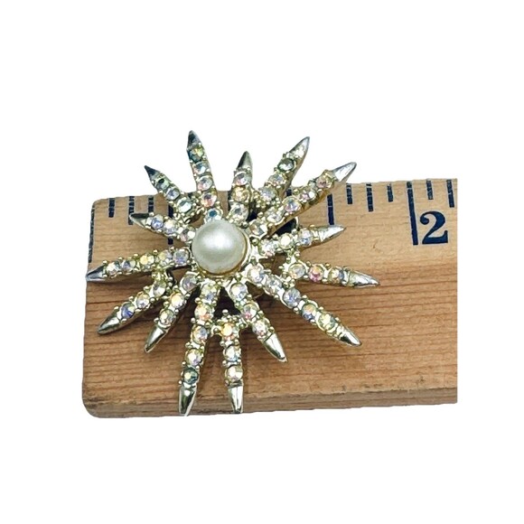 EMMONS Starburst Silver Tone Faux Pearl AB Rhinestone VTG Clip On Earrings w Box - Picture 11 of 12